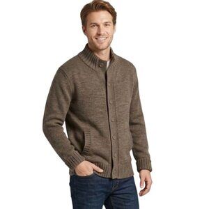 WoolOvers Brown Pure Wool Everyday Cardigan Sweater Button Front Pockets Size L